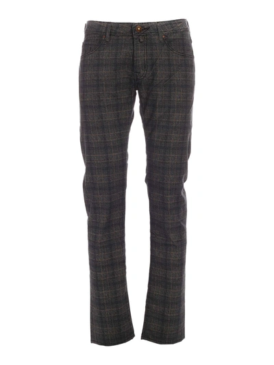 Jacob Cohen Yellow Logo Trousers In Grey Blue And Beige