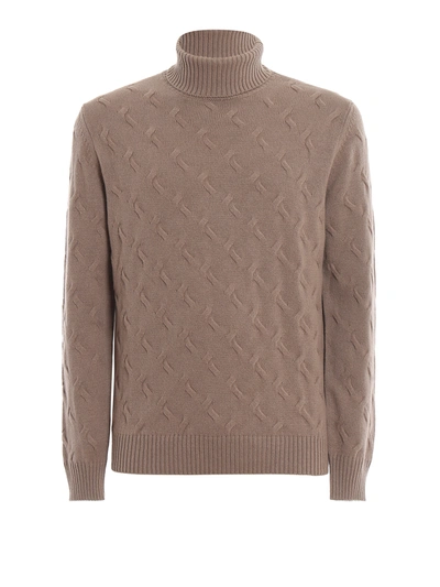 Paolo Fiorillo Textured Wool Blend Turtleneck In Brown