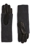 Allsaints Knit & Leather Gloves In Charcoal
