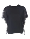 MSGM LACE SLEEVES T-SHIRT IN BLACK