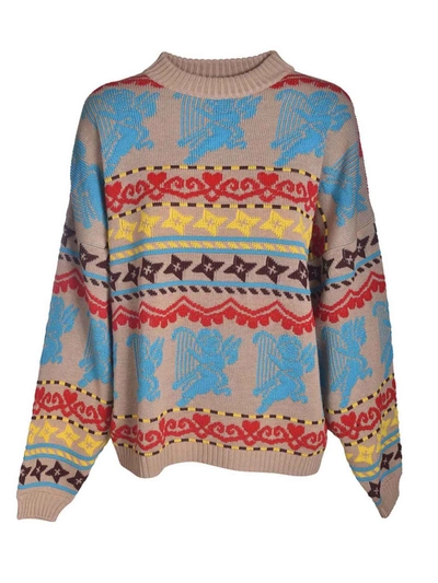 Msgm Multi-design Knit Sweater In Camel