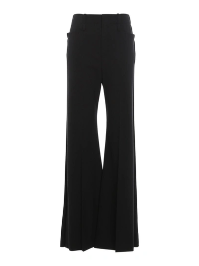 Chloé Flared Bottom Stretch Wool Trousers In Black