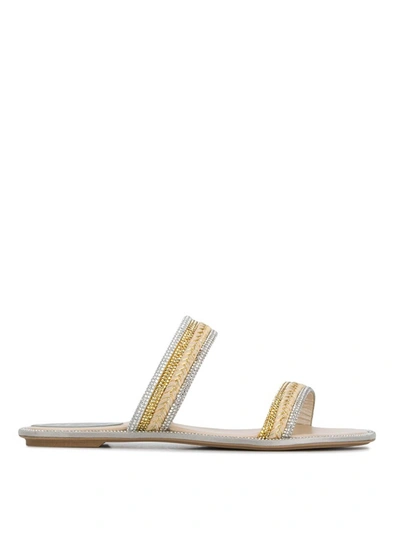 René Caovilla Crystal And Straw Sandals In Multi