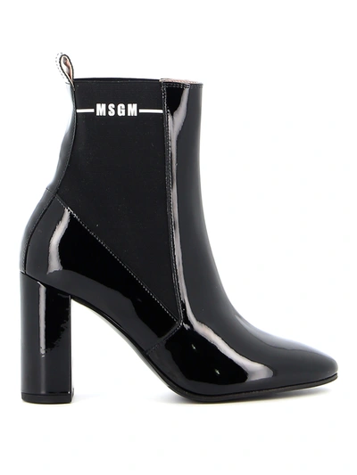 Msgm Patent Leather Ankle Boots In Black