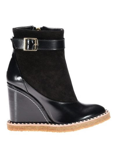 Paloma Barceló Indo Suede Leather Wedge Booties In Black