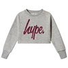 HYPE HYPE GREY CROP CREW SWEATSHIRT WITH PINK GLITTER LOGO,HY005-0038