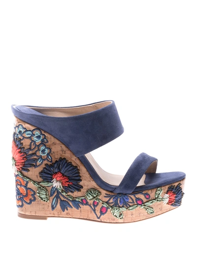 Paloma Barceló Amarilis Embroidered Wedges In Blue