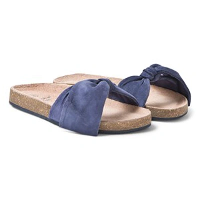 Carrèment Beau Kids' Navy Bow Suede Mules In Blue