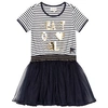 LE CHIC LE CHIC NAVY AND WHITE STRIPE DIAMANTE DETAIL TULLE DRESS,C811-5812