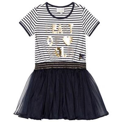 Le Chic Kids'  Navy And White Stripe Diamante Detail Tulle Dress