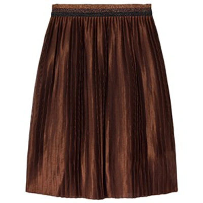Catimini Babies'  Brown Pleated Skirt In Gold