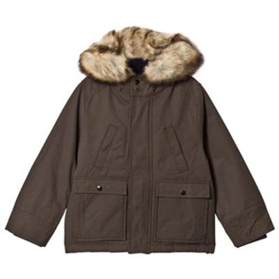Cyrillus Kids'  Olive Parka With Faux Fur Trim Hood In Green