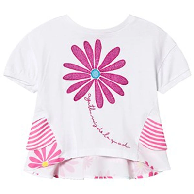 Agatha Ruiz De La Prada Kids'  White T-shirt With Pink Flowr And Stripe Frill Back