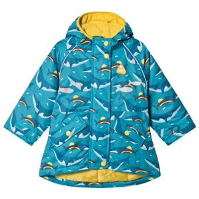 Frugi Babies'  Blue Recycled Fibre Winter Coat In Whale Print