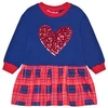 AGATHA RUIZ DE LA PRADA AGATHA RUIZ DE LA PRADA BLUE SEQUIN HEART AND CHECK SWEAT DRESS,7VE3388