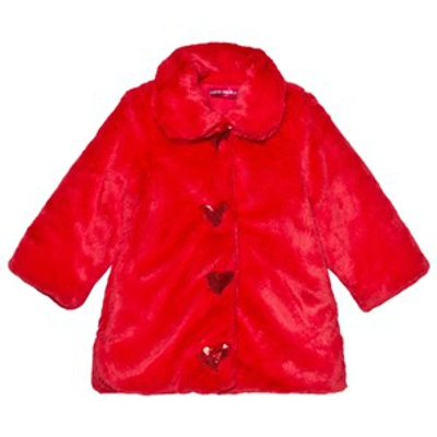 Agatha Ruiz De La Prada Kids'  Red Sequin Hearts Faux Fur Coat