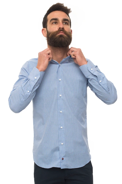 Càrrel Casual Shirt Azure Cotton Man