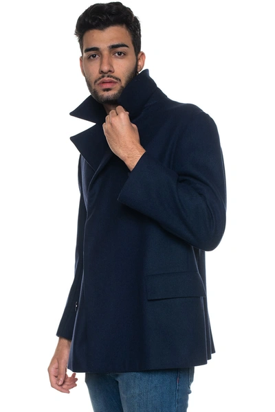 Knt Gentile Double-breasted Coat Blue Wool Man