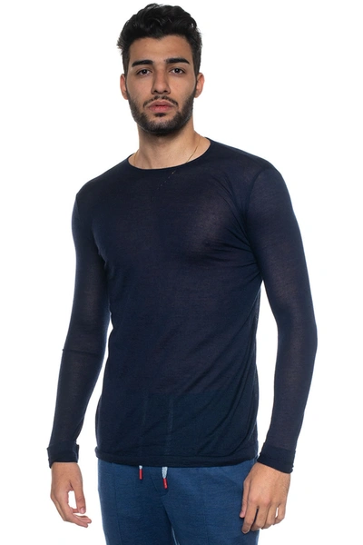 Knt T-shirt Long Sleeves Blue Cashmere Man