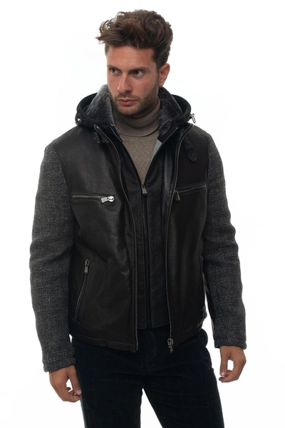 Latini Leather Harrington Jacket In Grey/black