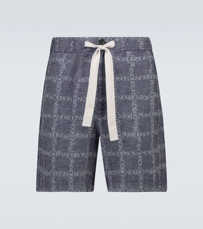 Jw Anderson Logo-grid Drawstring Shorts In Blue