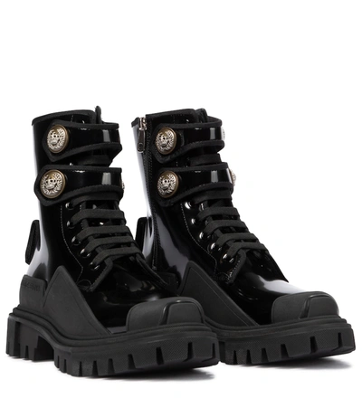 Dolce & Gabbana Patent Leather Combat Boots In Black