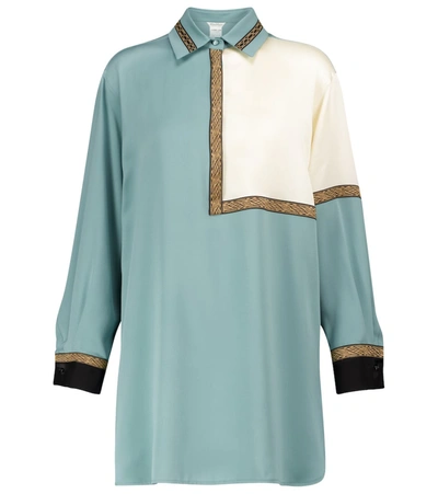 Max Mara Metallic-trimmed Silk-crepe Shirt In Green,beige,gold