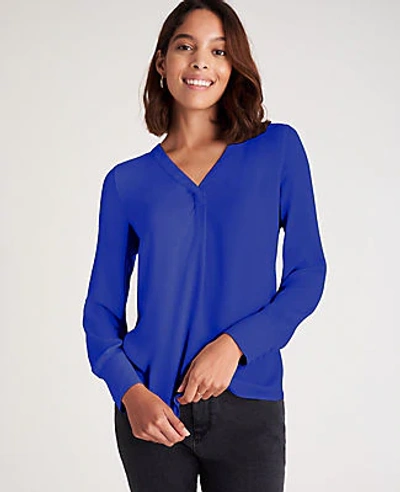 Ann Taylor Mixed Media Pleat Front Top In Modern Violet