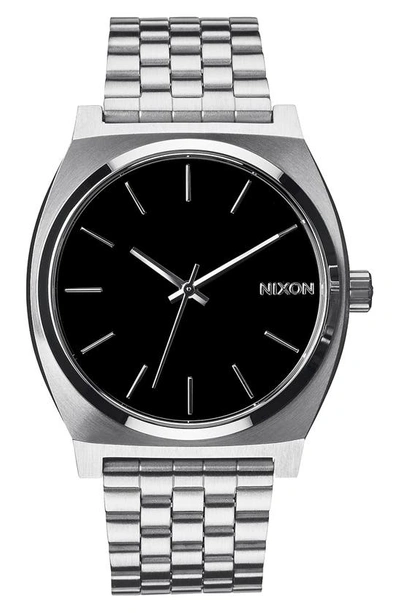 Nixon 'the Time Teller' Stainless Steel Bracelet Watch, 37mm In Black/dark Blue