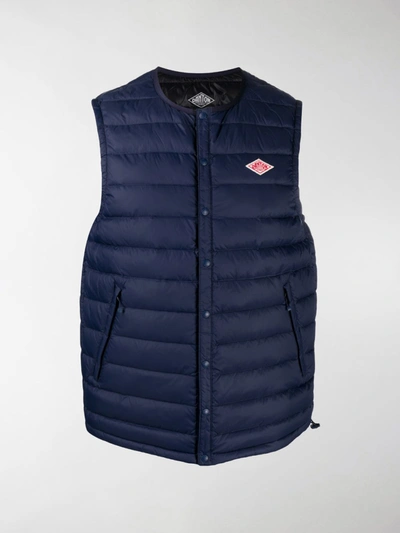 Danton Logo Patch Down Waistcoat In Blue