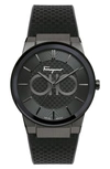 Ferragamo Sapphire Rubber Strap Watch, 41mm In Ip Black