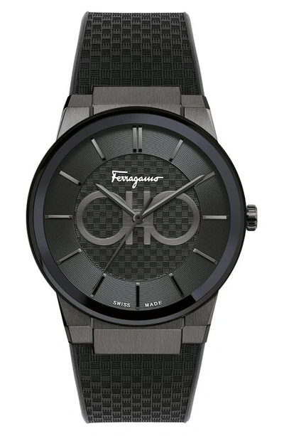 Ferragamo Sapphire Rubber Strap Watch, 41mm In Ip Black