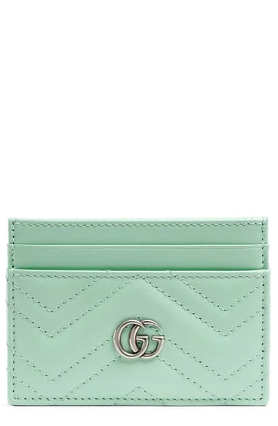 Gucci Gg Quilted Leather Card Case In Water Green