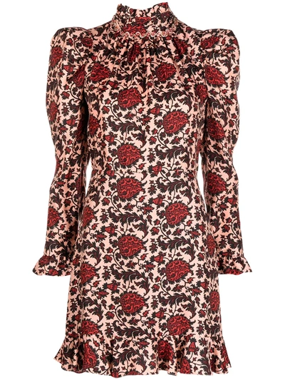 Sandro Lyah Crystal-embellished Printed Satin-twill Mini Dress In Pink / Red