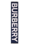 Burberry Logo Wool Jacquard Scarf In Navy