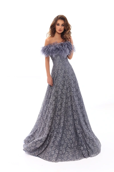 Tarik Ediz Lace Off Shoulder Moons Gown