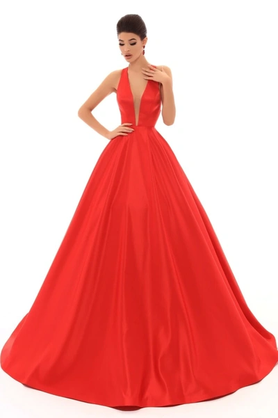 Tarik Ediz Plunging V Neck Robin Ball Gown