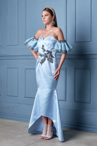 Alda Ciceu Embellished Off-shoulder High Low Gown