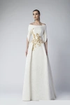 Divina By Edward Arsouni Off Shoulder Macrame Rebrode Gown