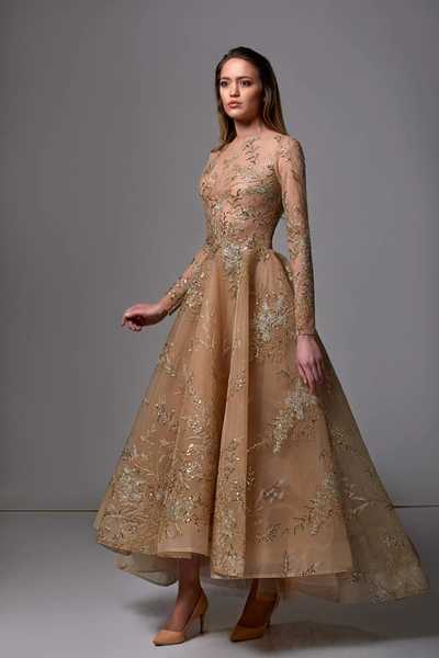 Edward Arsouni Sequin Embellished Long Sleeve Midi Dress