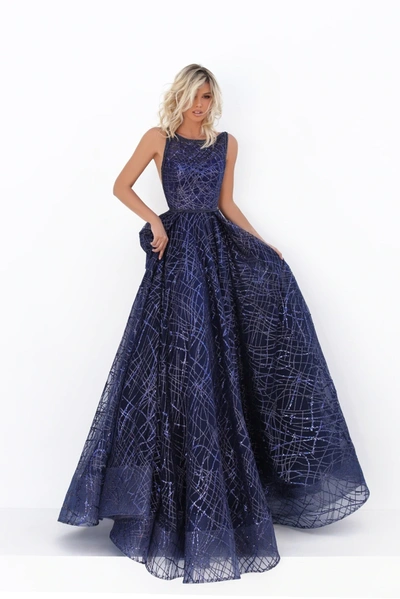 Tarik Ediz Dolaris Sleeve Glitter Tulle Gown