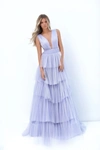 TARIK EDIZ JACLYN TIERED GLITTER TULLE GOWN,TE20G0653-14