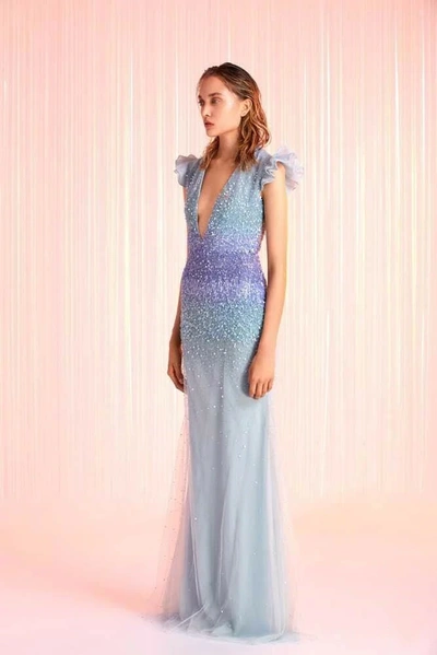 Tony Ward Embellished Deep V Neck Gown