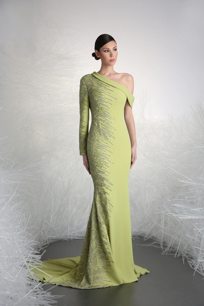 Tony Ward Embellished One Shoulder Fitted Gown