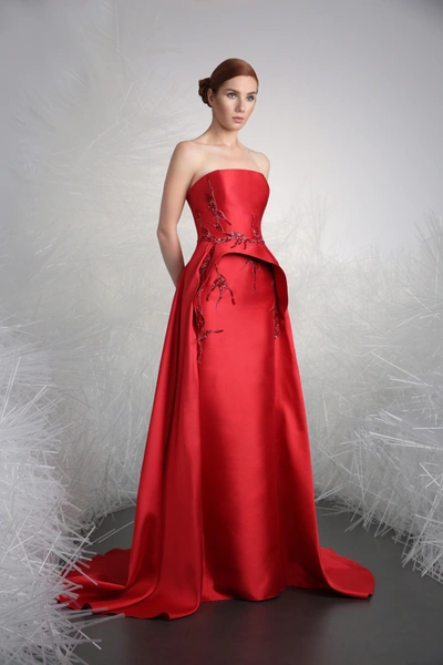 Tony Ward Strapless Sculpted A-line Evening Gown