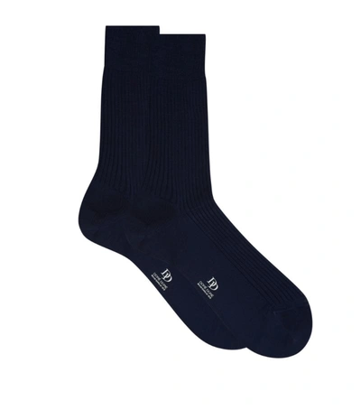 Dore Dore Ribbed Cotton-lisle Socks In Navy