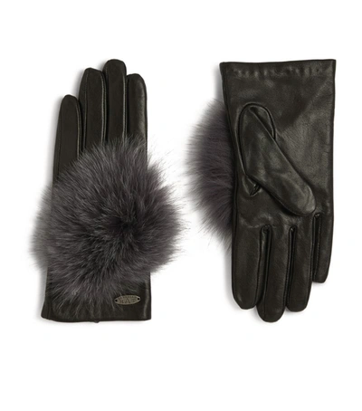 Canadian Hat Embellished Fox Fur Leather Gloves