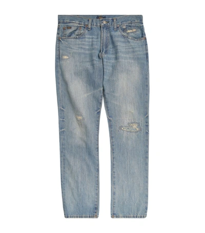Polo Ralph Lauren Varick Cotton Destroyed Slim Straight Fit Jeans In Newburgh Blue