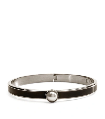 Halcyon Days Gold-plated Cabochon Pearl Bangle In Black