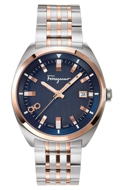 Ferragamo Evolution Stainless Steel & Rose Goldplated Bracelet Watch In Silver